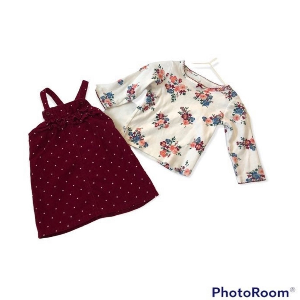 Carters 2 pc Cranberry Red Dress Set Jumper Long Sleeves EUC Size 9m Corduroy